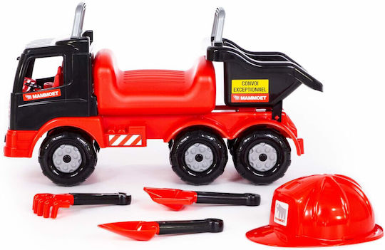 Polesie Mammoet Ride On with Helmet Shovel Rake Spade Αυτοκινητάκι Ride On Κόκκινο