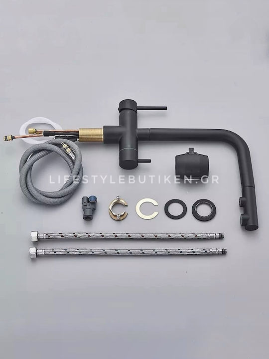 Stocco Kitchen Faucet Counter with Shower and Spiral Black Mat