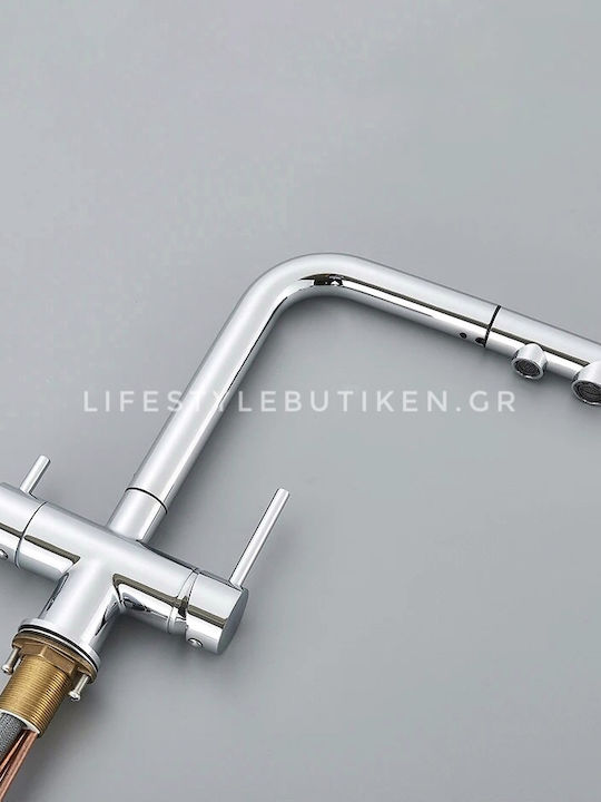 Stocco Kitchen Faucet Counter with Shower and Spiral Chrome