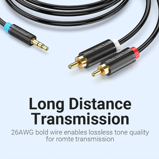 Vention Cablu De Sunet Jack 3,5 Mm Male - 2x Rca De Sex Masculin Negru 1,5m Cu Terminale Placate Cu Aur BCLBG