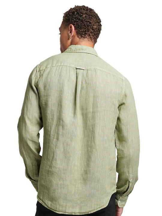Stud Linen Дълъг ръкав Риза Едноцветен Green Lily