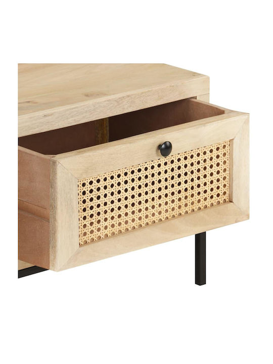 Rectangular Central Coffee Table Made of Solid Wood with Beige Drawers W90xD50xH37cm