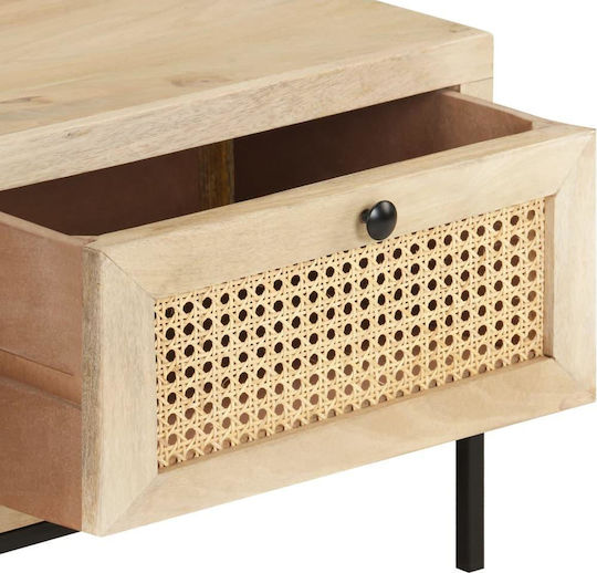 Rectangular Central Coffee Table Made of Solid Wood with Beige Drawers W90xD50xH37cm