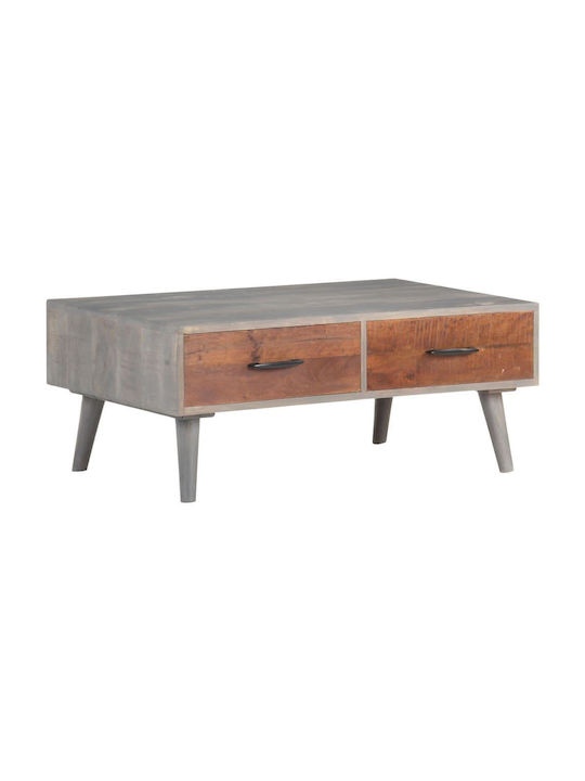 vidaXL Rechteckiges Zentral Kaffeetisch aus Massivholz mit Schubladen Beige M100xB60xH40cm