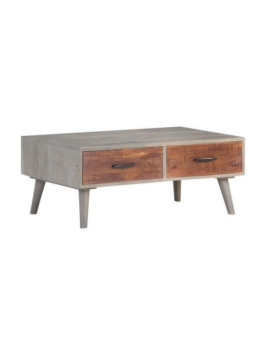 vidaXL Rechteckiges Zentral Kaffeetisch aus Massivholz mit Schubladen Beige M100xB60xH40cm