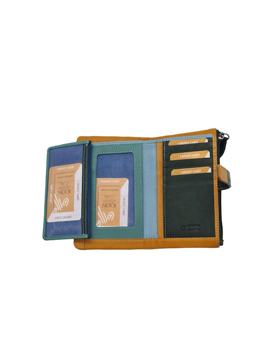 Kion 3399Μ Large Leather Women's Wallet Cypress Green/Yellow 3399M