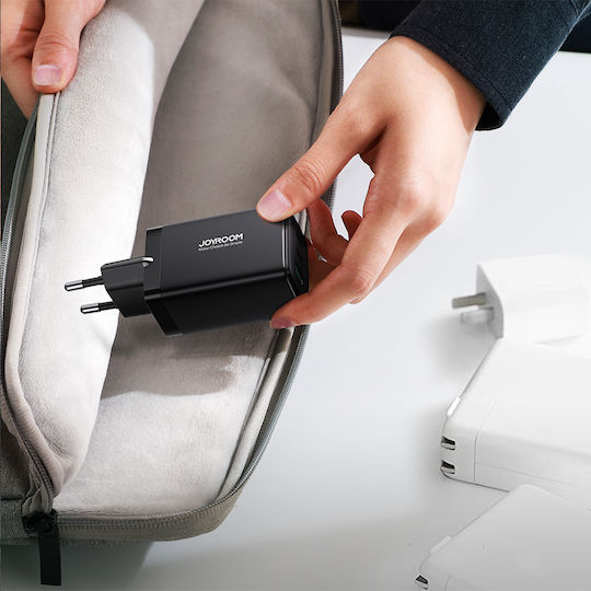 Joyroom Φορτιστής GaN με Θύρα USB-A και 2 Θύρες USB-C και Καλώδιο USB-C - USB-C 65W Power Delivery Μαύρος (TCG01)