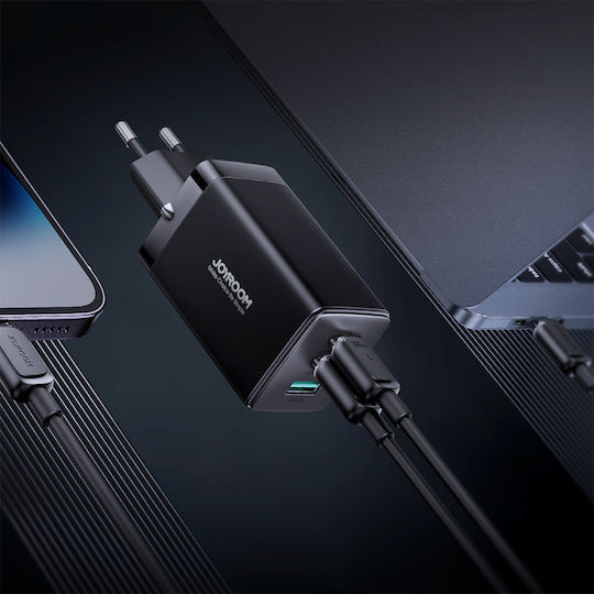 Joyroom Φορτιστής GaN με Θύρα USB-A και 2 Θύρες USB-C και Καλώδιο USB-C - USB-C 65W Power Delivery Μαύρος (TCG01)