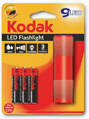 Kodak Flashlight LED Waterproof IP62 with Maximum Brightness 46lm 9 Flashlight Red