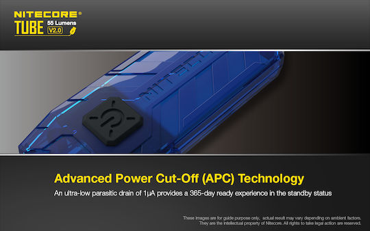 NiteCore Επαναφορτιζόμενος Φακός Μπρελόκ LED IP65 με Μέγιστη Φωτεινότητα 45lm Tube V2.0 Ενσωματωμένη