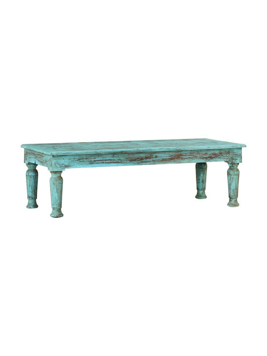 Rectangular Central Coffee Table Made of Solid Turquoise Wood W110xD50xH34cm