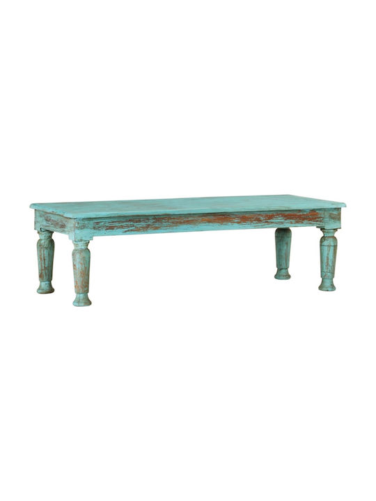 Rectangular Central Coffee Table Made of Solid Turquoise Wood W110xD50xH34cm