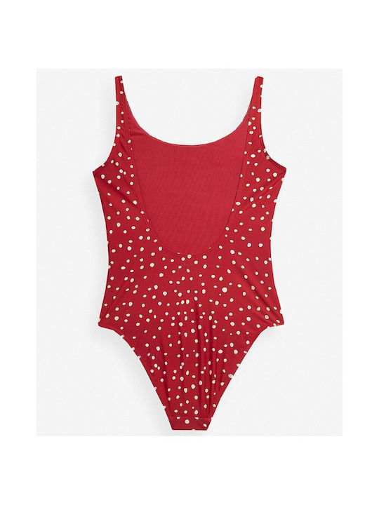 Outhorn Polka Dot Slim Strap Open Back Swimsuit Red