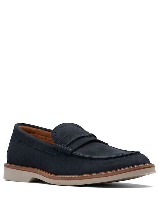 Clarks Atticus LT Slip Велур Мъжки мокасини в Син цвят