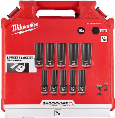 Milwaukee Nüsse Pneumatisch Sechskant Lange mit Vierkant-Antrieb 1/2" Set 10Stück