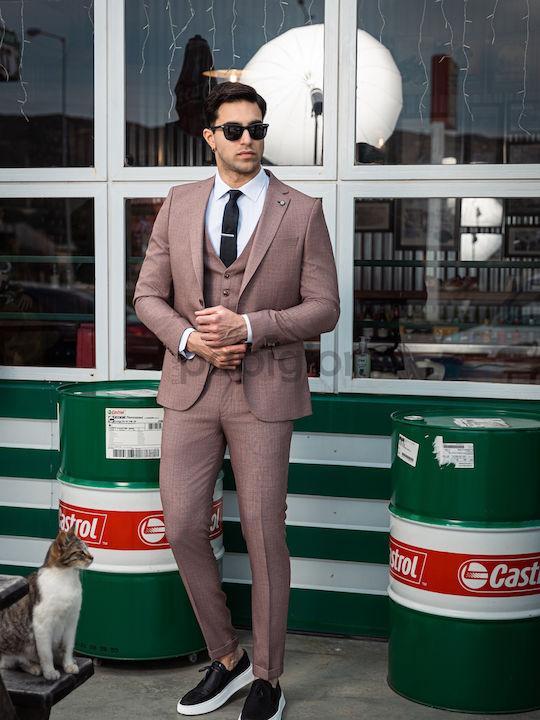 Men's Summer Suit with Vest Rosewood