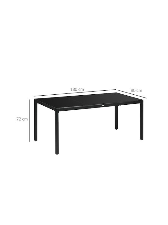 Маса Стабилна със Стъклена Повърхност Черен 180x80x72бр