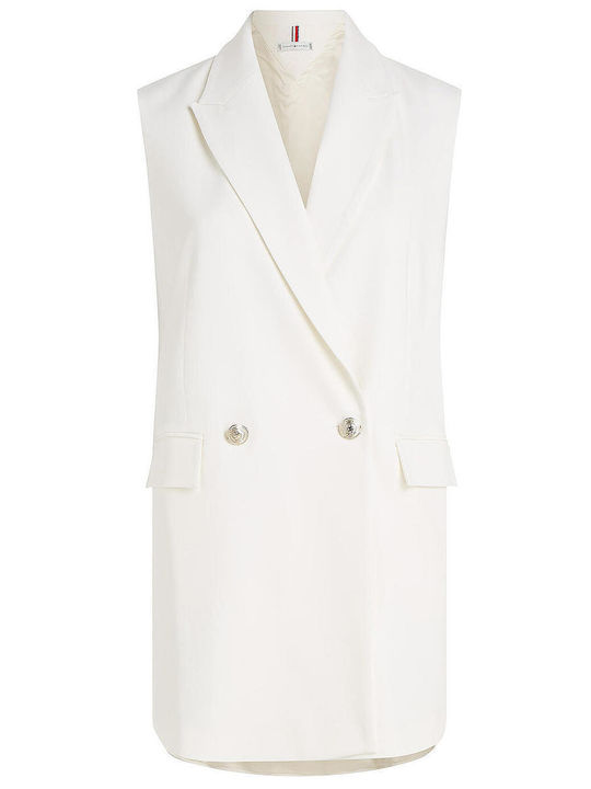 Long Women's Vest with Buttons White