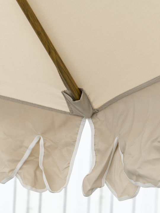 Circular Wooden Khaki Garden & Terrace Parasol Φ2.65xH2.355m