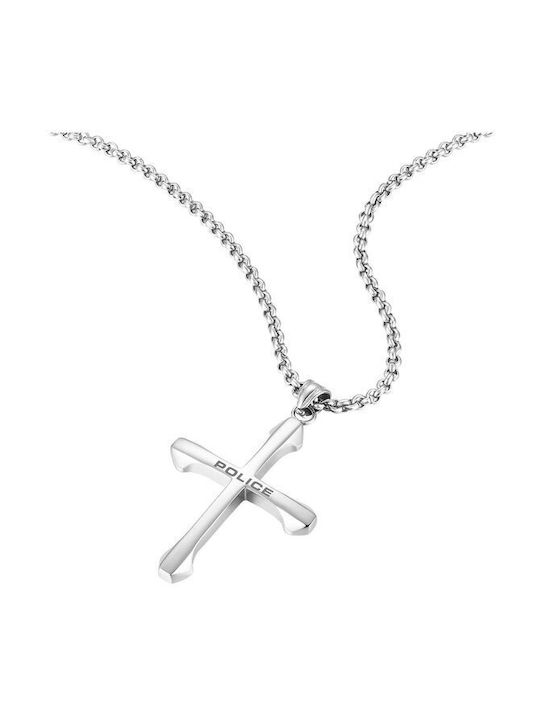 Police Men's Cross from Steel with Chain Saint