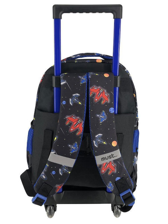 Must Space Battle with 3 Compartments School Bag Trolley Elementary, Elementary in Black color