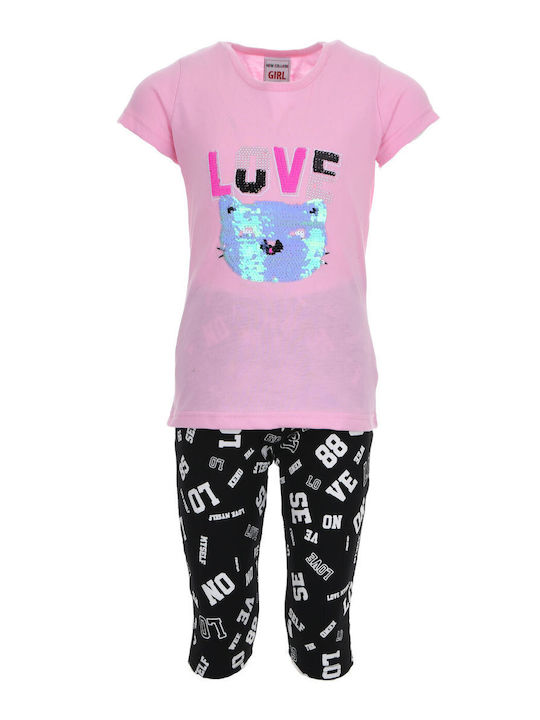 New College Kids Set with Leggings Summer 2pcs Pink