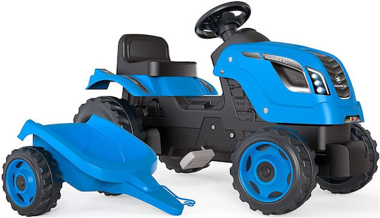 Tractor pentru copii Farmer XL De la picior la podea cu caruta si pedala Albastru