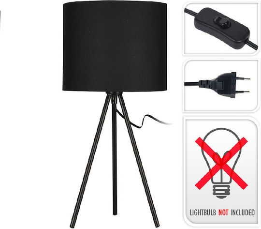 H&S H&S Holz Tischlampe für Fassung E14 mit Schwarz Schirm und Basis