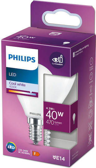 Philips LED Bulb 4.3W 82mm for Socket E14 Natural White 470lm