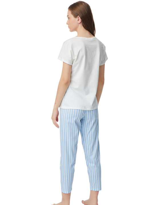 Minerva Sommer Damen Pyjama-Set Baumwolle Weiß