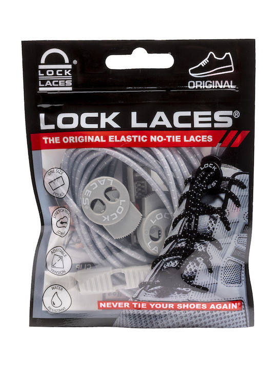 Lock Laces Cool Gray No Tie Șireturi de Pantofi Elastici Gri 2buc 122cm
