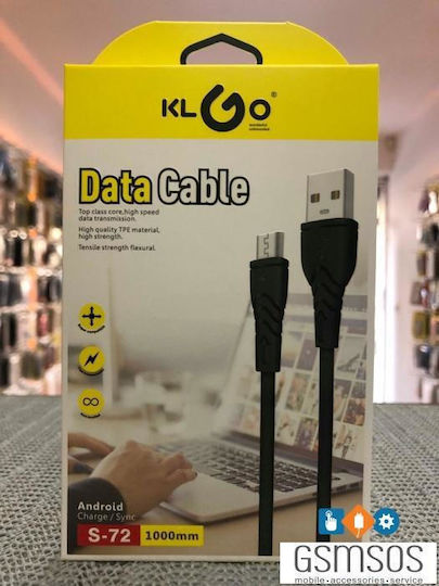 KLGO S-72 Regular USB 2.0 to micro USB Cable Μαύρο 1m (63826384949)