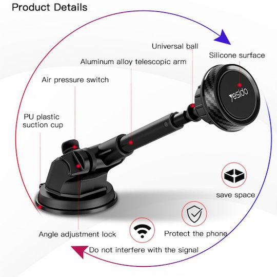 Yesido C67 Suport Auto pentru Telefon Mobil cu Magnet Negru