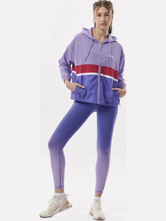 Women's Running Short Sports Jacket Waterproof and Windproof for Spring or Autumn with Hood Purple