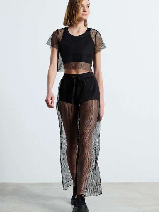 High Waist Sweatpants Wide Black