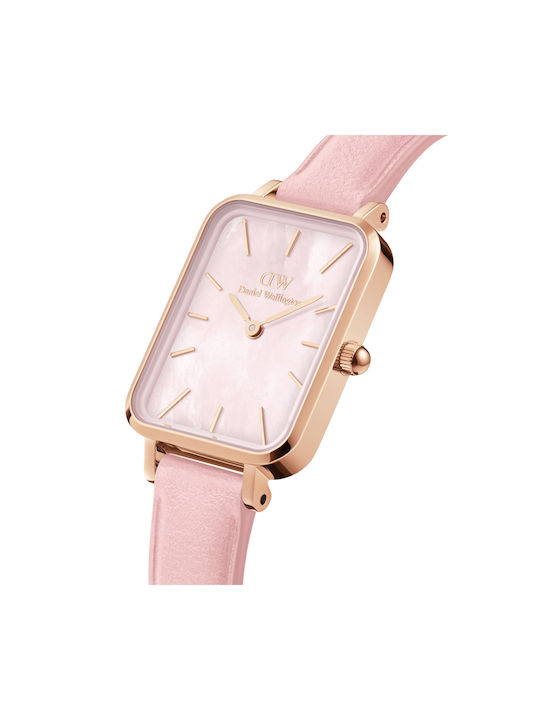 Daniel Wellington Quadro Uhr mit Rosa Lederarmband