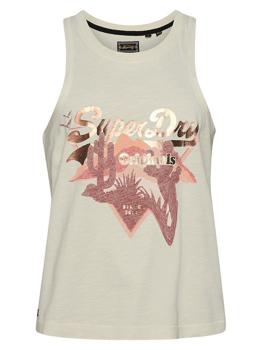 Vintage Logo Narrative Women's Summer Blouse Cotton Sleeveless White
