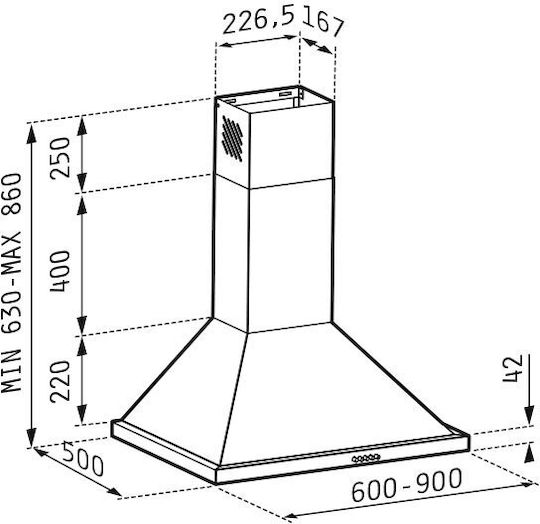 Pyramis Ecoline Pătrat Șemineu Hotă 60cm Inox