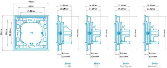 Shelly WS4 Recessed Wall Switch Wi-Fi Commands Quadruplicate without Frame White