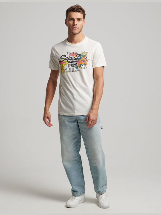 Superdry Narrative Ανδρικό T-shirt Off White με Στάμπα