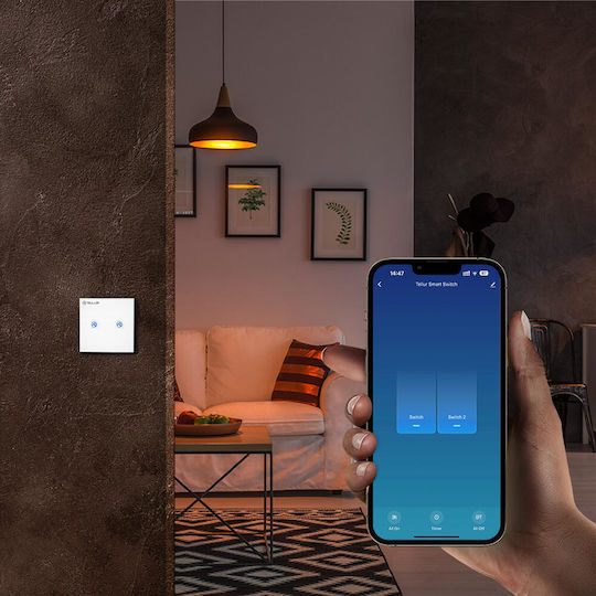 Tellur Стенен Сензорен Стенен Прекъсвач Wi-Fi Двойна с Бял Рамка