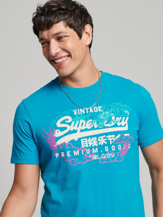 Superdry Narrative T-shirt Bărbătesc cu Mânecă Scurtă Albastru