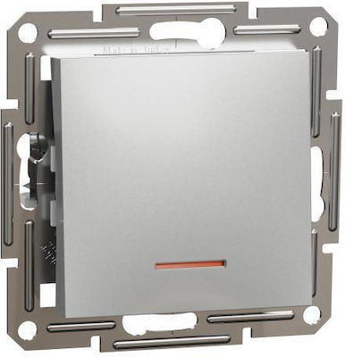 Schneider Electric Asfora Recessed Electrical Lighting Wall Switch no Frame Basic Illuminated Aluminium EPH1400161