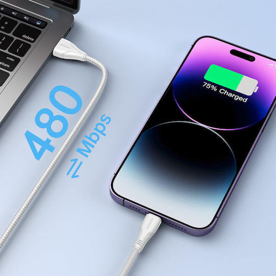 Joyroom Braided USB-C to Lightning Cable 20W White 0.25m