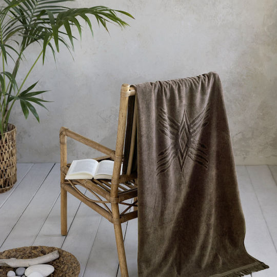 Nima Malik Beach Towel Cotton Brown with Fringes 160x90cm.