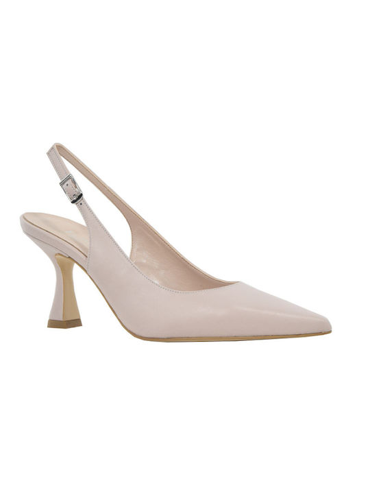 Fardoulis Leather Pointed Toe White Heels with Strap