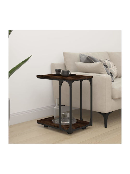 Rectangular Wooden Side Table with Wheels Oak L50xW35xH55.5cm