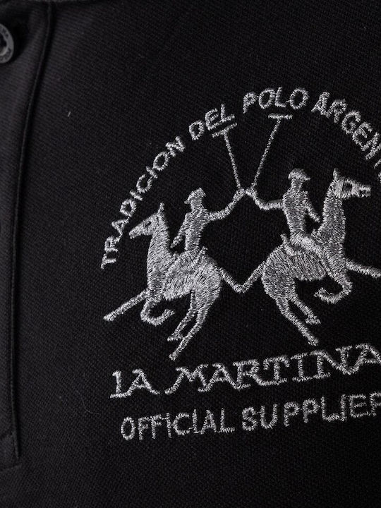 La Martina Bluza Bărbătească cu Mânecă Scurtă Polo Neagră