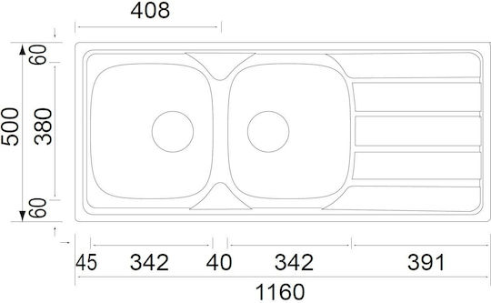 Apell Area 8216 8216-110 Drop-In Мивка Inox Сатен Ш116xД50см Сребрист