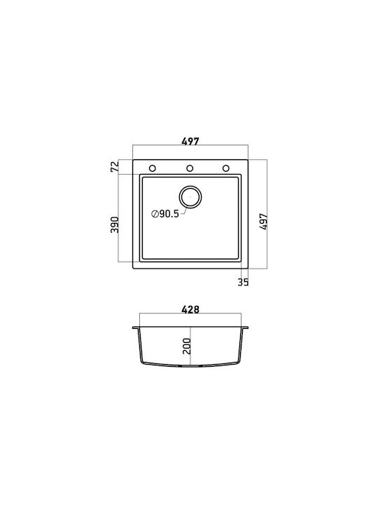 Sanitec Ultra Granite Drop-In Sink Synthetic Granite W50xD50cm Bianco